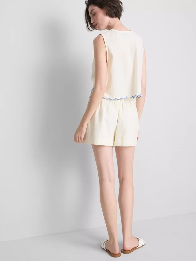 Pantaloni scurți din bumbac cu broderie florală Pantaloni scurți din bumbac cu broderie florală