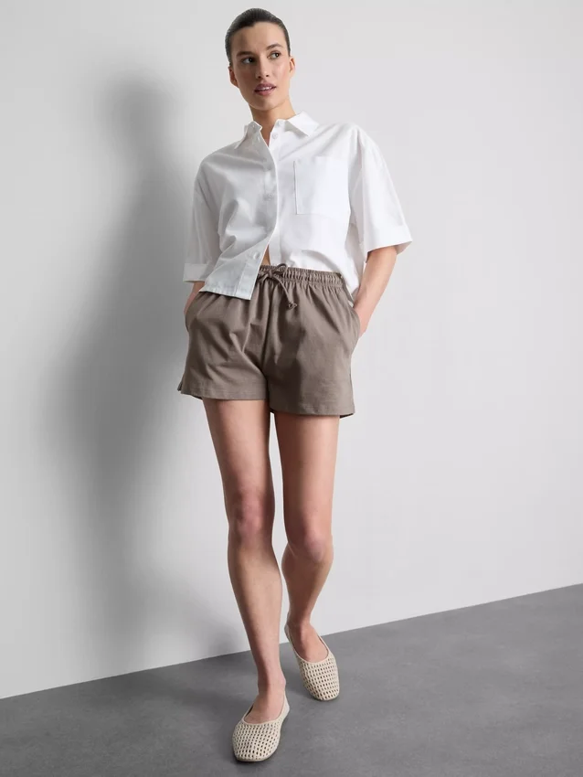 Pantaloni scurți din bumbac cu cordon de strângere Pantaloni scurți din bumbac cu cordon de strângere