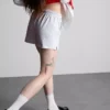 Pantaloni scurți din bumbac cu cordon de strângere Pantaloni scurți din bumbac cu cordon de strângere
