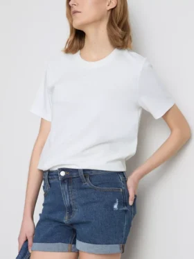 Pantaloni scurți din denim cu talie medie și tiv răsfrânt