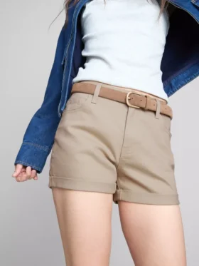 Pantaloni scurți din denim cu talie medie și tiv răsfrânt