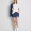 Pantaloni scurți din denim cu talie medie și tiv răsfrânt Pantaloni scurți din denim cu talie medie și tiv răsfrânt