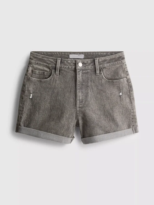 Pantaloni scurți din denim cu talie medie și tiv răsfrânt Pantaloni scurți din denim cu talie medie și tiv răsfrânt