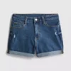 Pantaloni scurți din denim cu talie medie și tiv răsfrânt Pantaloni scurți din denim cu talie medie și tiv răsfrânt
