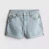 Pantaloni scurți din denim cu talie medie și tiv răsfrânt Pantaloni scurți din denim cu talie medie și tiv răsfrânt