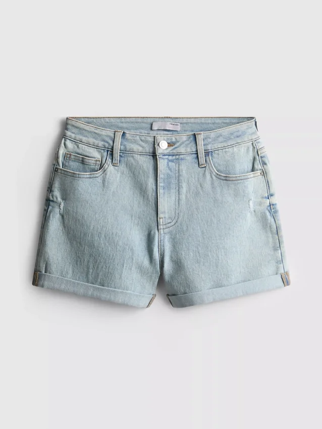 Pantaloni scurți din denim cu talie medie și tiv răsfrânt Pantaloni scurți din denim cu talie medie și tiv răsfrânt