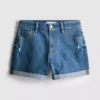 Pantaloni scurți din denim cu talie medie și tiv răsfrânt Pantaloni scurți din denim cu talie medie și tiv răsfrânt