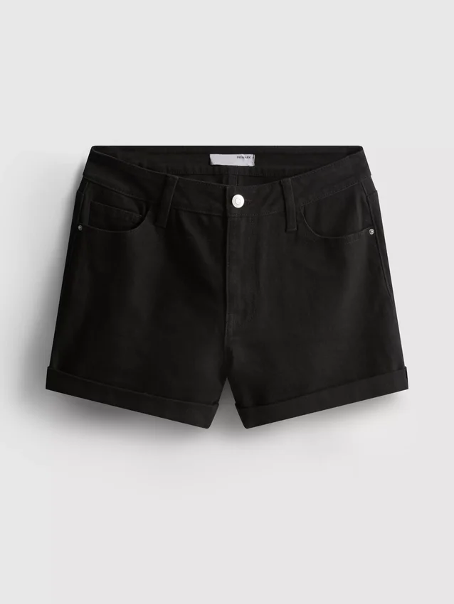 Pantaloni scurți din denim cu talie medie și tiv răsfrânt Pantaloni scurți din denim cu talie medie și tiv răsfrânt