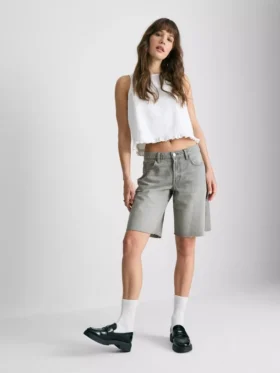 Pantaloni Scurți din denim cu tiv nefinisat