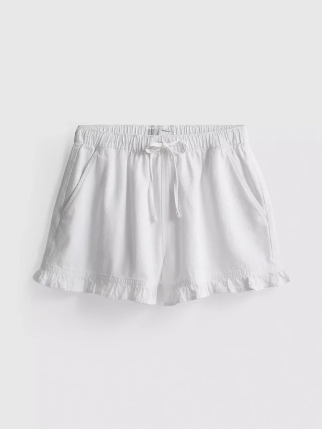 Pantaloni scurți din denim cu volane la tiv Pantaloni scurți din denim cu volane la tiv