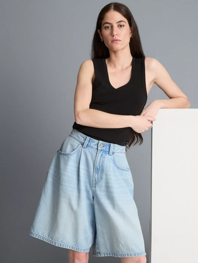 Pantaloni Scurți din denim de bumbac Pantaloni Scurți din denim de bumbac