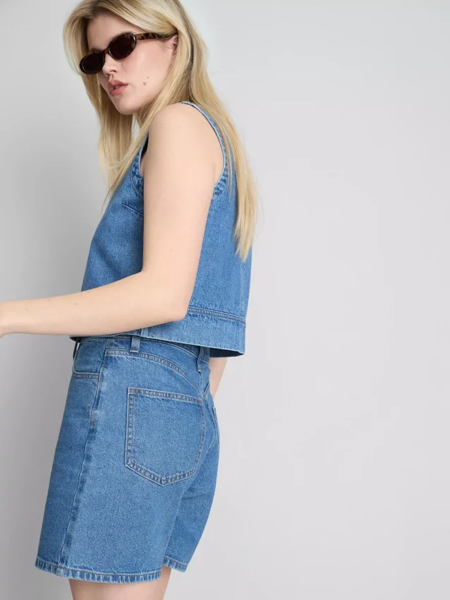 Pantaloni Scurți din denim de bumbac Pantaloni Scurți din denim de bumbac