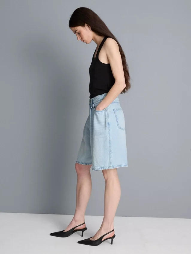 Pantaloni Scurți din denim de bumbac Pantaloni Scurți din denim de bumbac