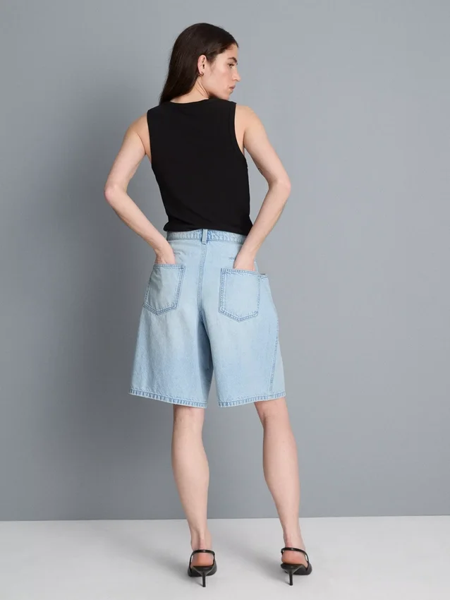 Pantaloni Scurți din denim de bumbac Pantaloni Scurți din denim de bumbac