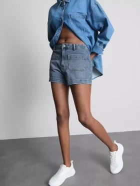 Pantaloni scurți din denim de bumbac cu buzunare în față