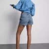Pantaloni scurți din denim de bumbac cu buzunare în față Pantaloni scurți din denim de bumbac cu buzunare în față