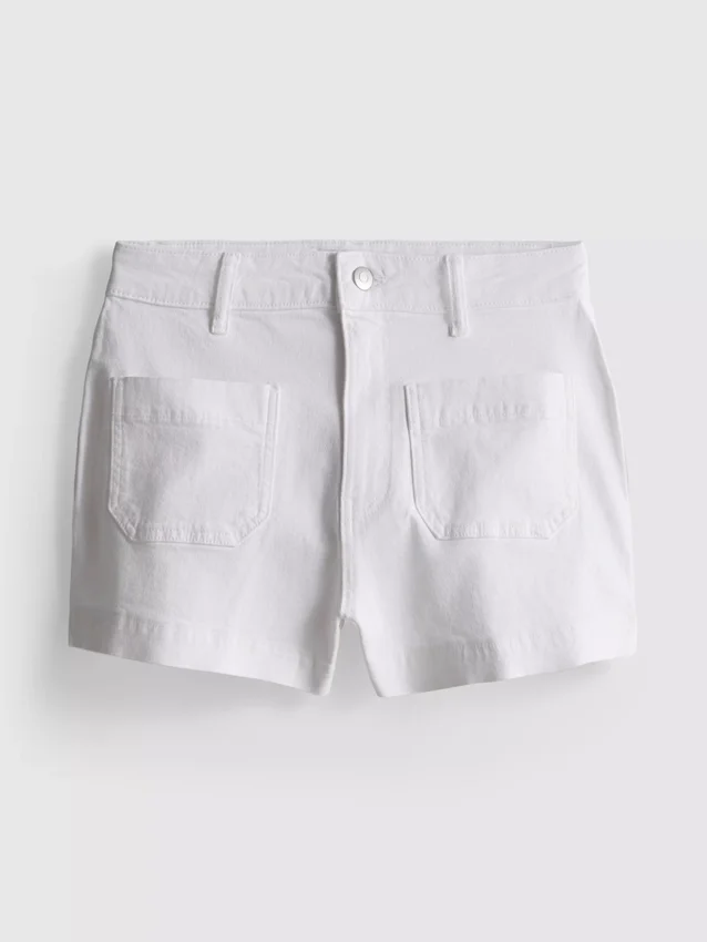 Pantaloni scurți din denim de bumbac cu buzunare în față Pantaloni scurți din denim de bumbac cu buzunare în față