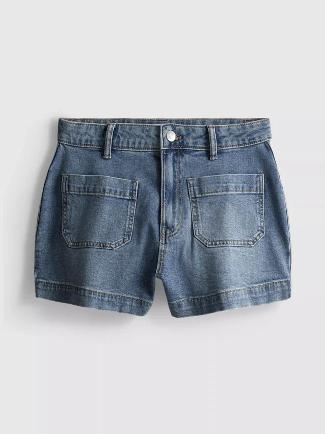 Pantaloni scurți din denim de bumbac cu buzunare în față Pantaloni scurți din denim de bumbac cu buzunare în față