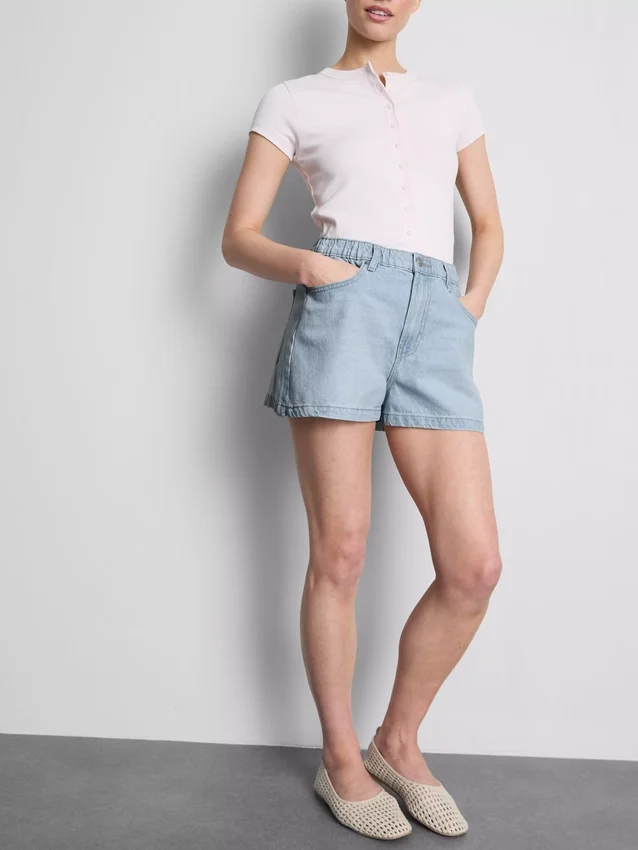 Pantaloni scurți din denim de bumbac, cu croi în A Pantaloni scurți din denim de bumbac, cu croi în A