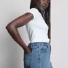 Pantaloni scurți din denim de bumbac, cu croi în A Pantaloni scurți din denim de bumbac, cu croi în A