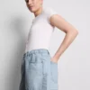 Pantaloni scurți din denim de bumbac, cu croi în A Pantaloni scurți din denim de bumbac, cu croi în A