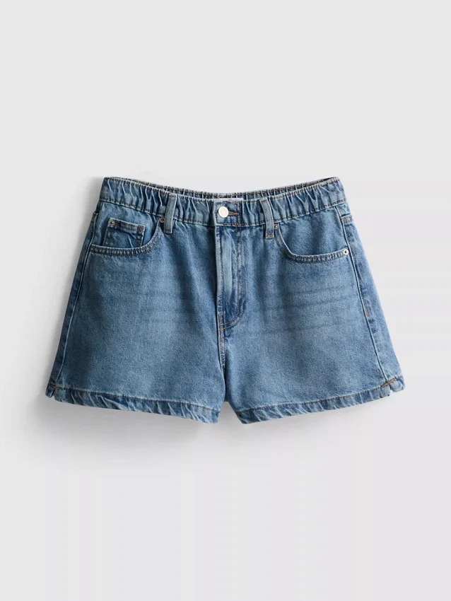 Pantaloni scurți din denim de bumbac, cu croi în A Pantaloni scurți din denim de bumbac, cu croi în A
