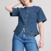 Pantaloni Scurți din denim de bumbac cu mâneci scurte strânse la talie Pantaloni Scurți din denim de bumbac cu mâneci scurte strânse la talie