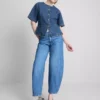 Pantaloni Scurți din denim de bumbac cu mâneci scurte strânse la talie Pantaloni Scurți din denim de bumbac cu mâneci scurte strânse la talie