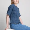 Pantaloni Scurți din denim de bumbac cu mâneci scurte strânse la talie Pantaloni Scurți din denim de bumbac cu mâneci scurte strânse la talie