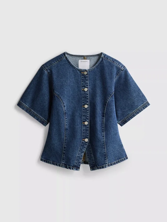 Pantaloni Scurți din denim de bumbac cu mâneci scurte strânse la talie Pantaloni Scurți din denim de bumbac cu mâneci scurte strânse la talie