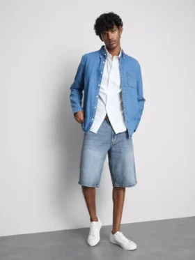 Pantaloni scurți din denim largi, cu talie medie