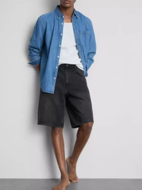 Pantaloni scurți din denim largi, cu talie medie