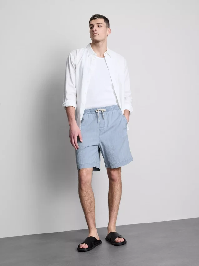 Pantaloni scurți din denim texturat cu șnur Pantaloni scurți din denim texturat cu șnur