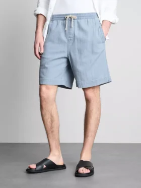 Pantaloni scurți din denim texturat cu șnur