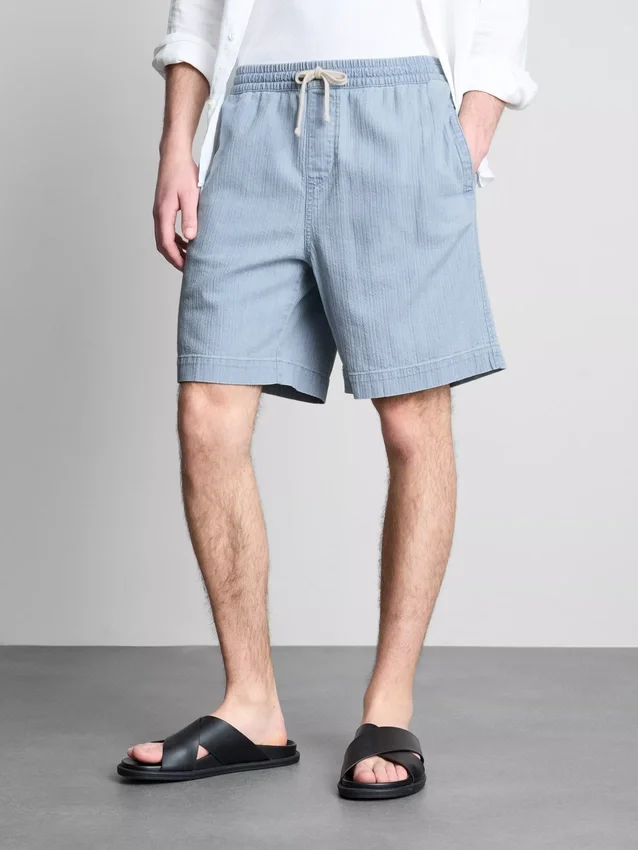 Pantaloni scurți din denim texturat cu șnur Pantaloni scurți din denim texturat cu șnur