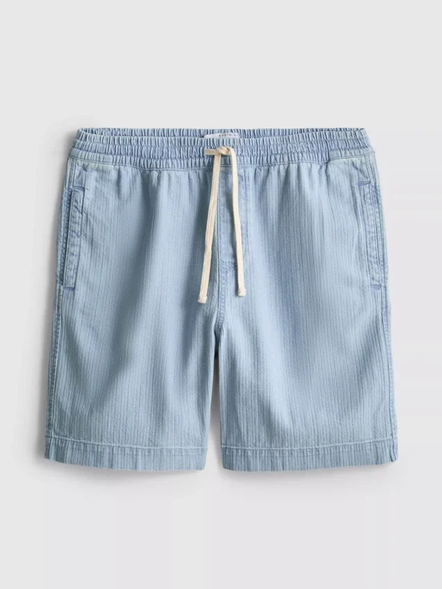 Pantaloni scurți din denim texturat cu șnur Pantaloni scurți din denim texturat cu șnur