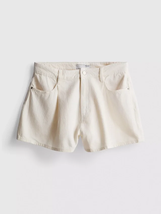 Pantaloni scurți evazați din denim cu pliuri, cu conținut ridicat de bumbac Pantaloni scurți evazați din denim cu pliuri, cu conținut ridicat de bumbac