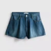 Pantaloni scurți evazați din denim cu pliuri, cu conținut ridicat de bumbac Pantaloni scurți evazați din denim cu pliuri, cu conținut ridicat de bumbac