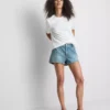 Pantaloni Scurți mini din denim de bumbac Pantaloni Scurți mini din denim de bumbac
