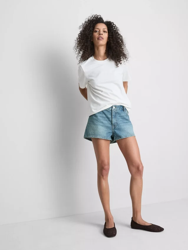 Pantaloni Scurți mini din denim de bumbac Pantaloni Scurți mini din denim de bumbac