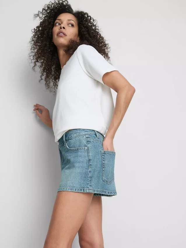 Pantaloni Scurți mini din denim de bumbac Pantaloni Scurți mini din denim de bumbac