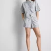 Pantaloni scurți oxford cu dungi și talie înaltă Pantaloni scurți oxford cu dungi și talie înaltă