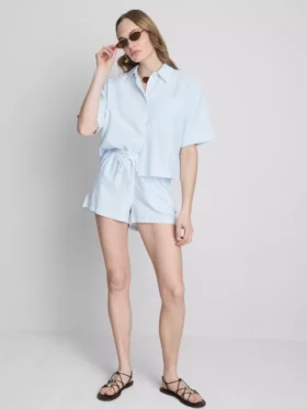 Pantaloni scurți oxford cu dungi și talie înaltă