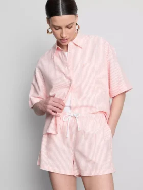 Pantaloni scurți oxford cu dungi și talie înaltă