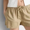 Pantaloni scurți oxford cu dungi și talie înaltă Pantaloni scurți oxford cu dungi și talie înaltă