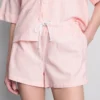 Pantaloni scurți oxford cu dungi și talie înaltă Pantaloni scurți oxford cu dungi și talie înaltă