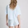 Pantaloni scurți oxford cu dungi și talie înaltă Pantaloni scurți oxford cu dungi și talie înaltă
