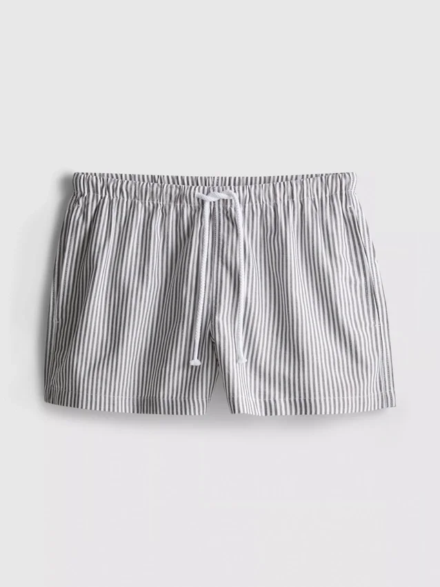 Pantaloni scurți oxford cu dungi și talie înaltă Pantaloni scurți oxford cu dungi și talie înaltă