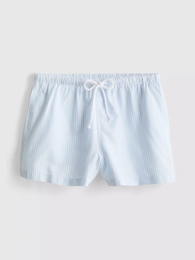 Pantaloni scurți oxford cu dungi și talie înaltă Pantaloni scurți oxford cu dungi și talie înaltă