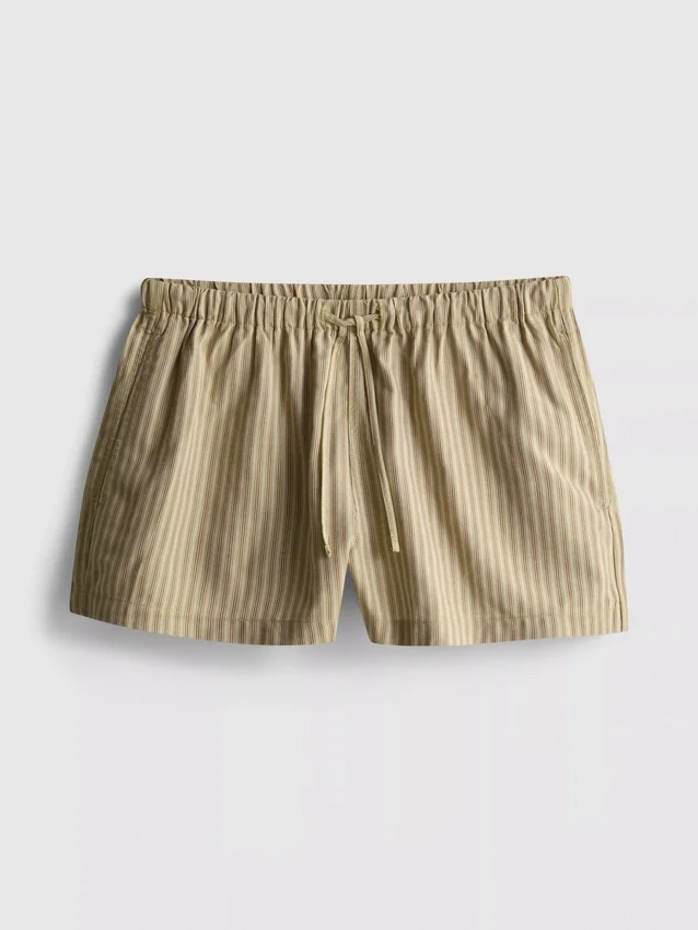 Pantaloni scurți oxford cu dungi și talie înaltă Pantaloni scurți oxford cu dungi și talie înaltă